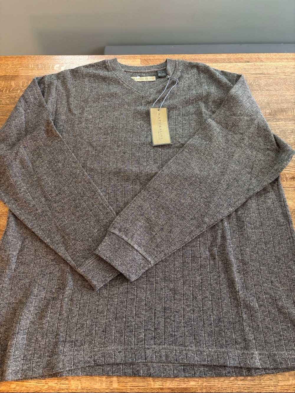 NWT Men's Brown/ Camel Tweed Ribbed V-Neck Sweater. XL. 100% Cotton